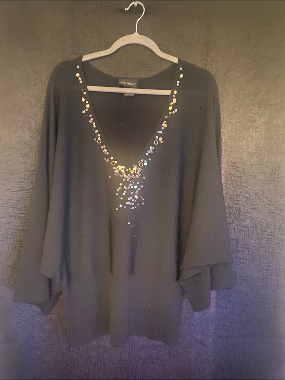 Lane Bryant- Black V-Neck Sequin Detail Top size 18/20